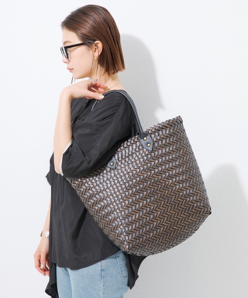 LAVEANGE（ラビアンジェ）の「ヘリンボーン カゴバッグ（かごバッグ・レディース・ブラウン/ダークブラウン・F）」の4枚目の写真