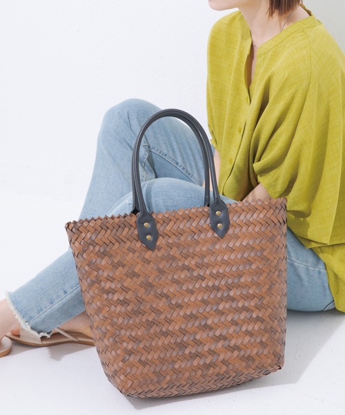 LAVEANGE（ラビアンジェ）の「ヘリンボーン カゴバッグ（かごバッグ・レディース・ブラウン/ダークブラウン・F）」の9枚目の写真