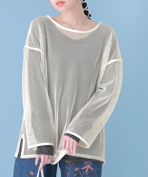 n'OrLABEL(ノアールレーベル)の「『シアーメッシュデザインロンT』(Tシャツ/カットソー・レディース・アイボリー/ブラック・FREE)」の18枚目の写真