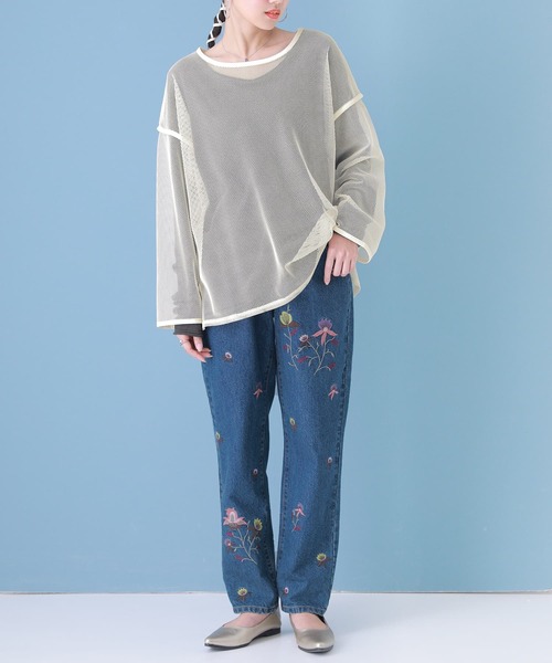 n'OrLABEL(ノアールレーベル)の「『シアーメッシュデザインロンT』(Tシャツ/カットソー・レディース・アイボリー/ブラック・FREE)」の16枚目の写真