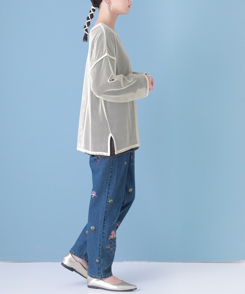 n'OrLABEL(ノアールレーベル)の「『シアーメッシュデザインロンT』(Tシャツ/カットソー・レディース・アイボリー/ブラック・FREE)」の3枚目の写真