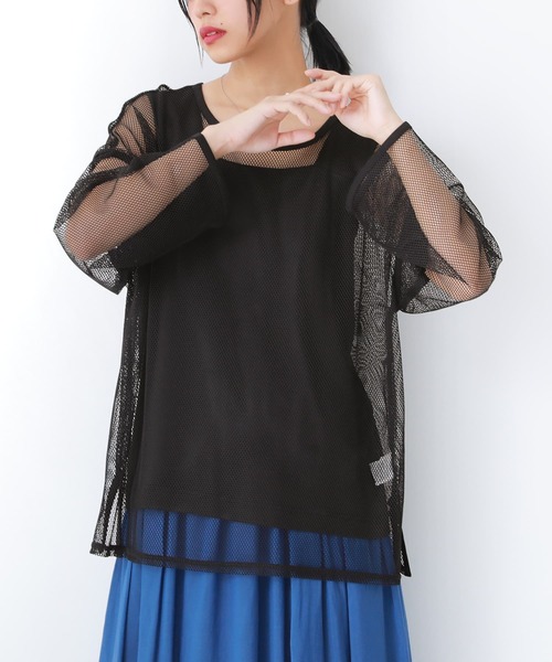 n'OrLABEL(ノアールレーベル)の「『シアーメッシュデザインロンT』(Tシャツ/カットソー・レディース・アイボリー/ブラック・FREE)」の12枚目の写真