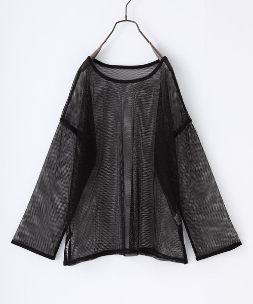 n'OrLABEL(ノアールレーベル)の「『シアーメッシュデザインロンT』(Tシャツ/カットソー・レディース・アイボリー/ブラック・FREE)」の6枚目の写真