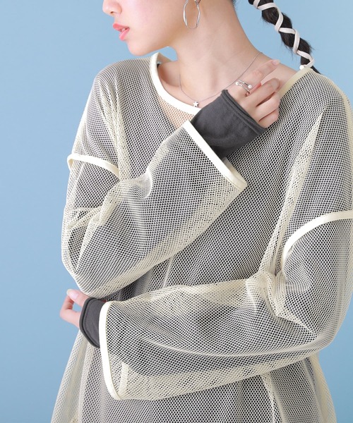 n'OrLABEL(ノアールレーベル)の「『シアーメッシュデザインロンT』(Tシャツ/カットソー・レディース・アイボリー/ブラック・FREE)」の14枚目の写真