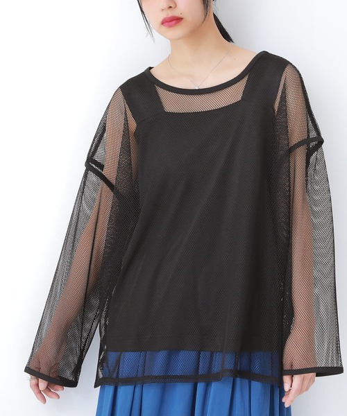 n'OrLABEL(ノアールレーベル)の「『シアーメッシュデザインロンT』(Tシャツ/カットソー・レディース・アイボリー/ブラック・FREE)」の5枚目の写真