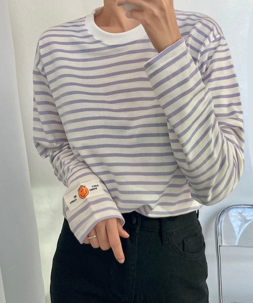 fd style（エフディ スタイル）の「ストライプルーズTシャツ（Tシャツ/カットソー・レディース・White/Black/Purple・FREE）」の3枚目の写真