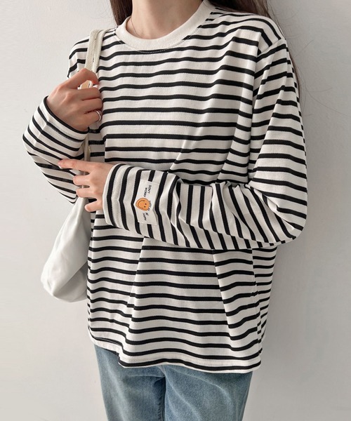 fd style（エフディ スタイル）の「ストライプルーズTシャツ（Tシャツ/カットソー・レディース・White/Black/Purple・FREE）」の4枚目の写真