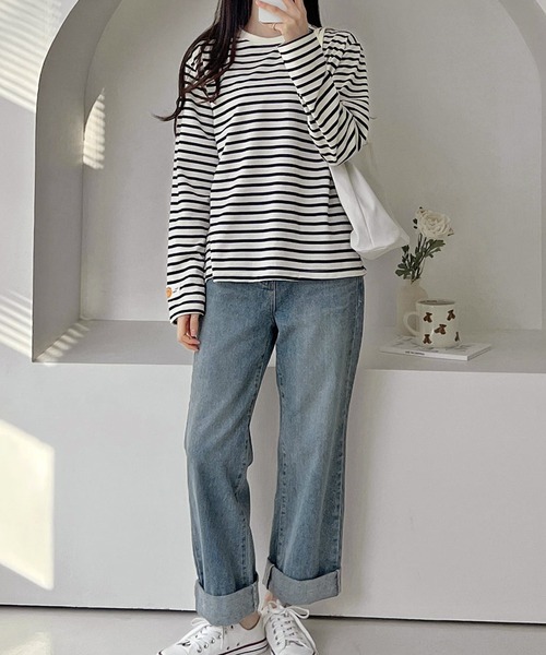 fd style（エフディ スタイル）の「ストライプルーズTシャツ（Tシャツ/カットソー・レディース・White/Black/Purple・FREE）」の8枚目の写真