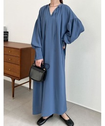 Re:EDIT | [2023S/S COLLECTION][低身長/高身長サイズ有]キーネックボリュームフレアワンピース(ワンピース)