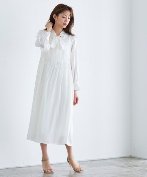 Pierrot(ピエロ)の「2wayリボンワンピース(ワンピース・レディース・ライトグレー/ミント/ブラック/オフホワイト・L/M)」の5枚目の写真