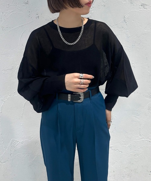 apres jour mignon(アプレジュールミニョン)の「袖ボリュームシアーニット【ZOZOTOWN限定アイテム】(ニット/セーター・レディース・ブラック/ブルー/アイボリー・フリー/X-LARGE)」の5枚目の写真