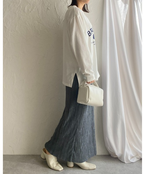 She's Closet（シーズクローゼット）の「セルフカットIラインハイウエストシャイニープリーツタイトロングスカート（スカート・レディース・ブルーグレー/モカ/グレイッシュベージュ/ブラック・FREE）」の7枚目の写真