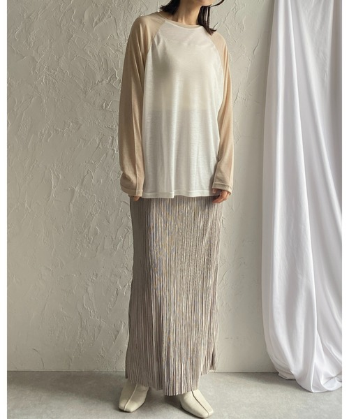 She's Closet（シーズクローゼット）の「セルフカットIラインハイウエストシャイニープリーツタイトロングスカート（スカート・レディース・ブルーグレー/モカ/グレイッシュベージュ/ブラック・FREE）」の16枚目の写真