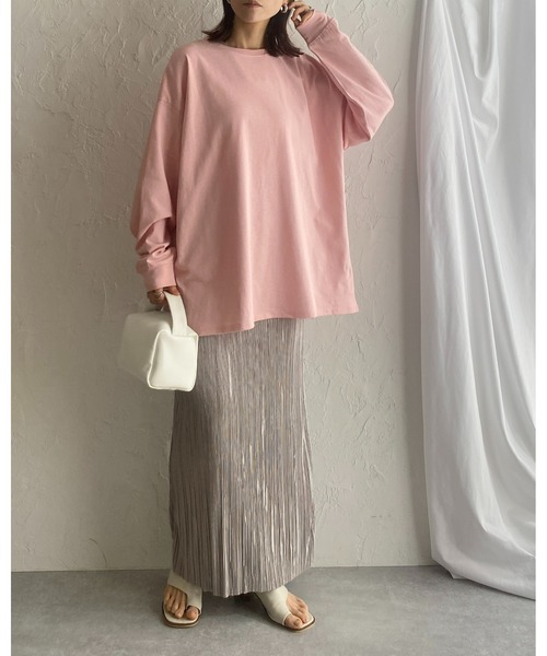 She's Closet（シーズクローゼット）の「セルフカットIラインハイウエストシャイニープリーツタイトロングスカート（スカート・レディース・ブルーグレー/モカ/グレイッシュベージュ/ブラック・FREE）」の8枚目の写真