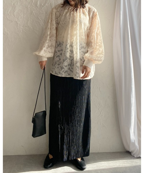 She's Closet（シーズクローゼット）の「セルフカットIラインハイウエストシャイニープリーツタイトロングスカート（スカート・レディース・ブルーグレー/モカ/グレイッシュベージュ/ブラック・FREE）」の17枚目の写真