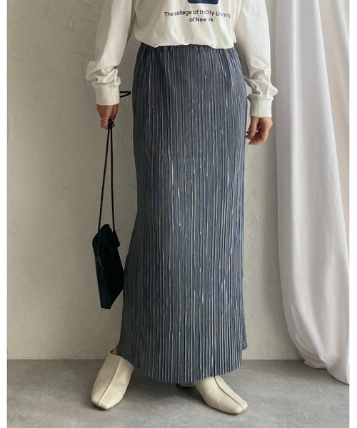 She's Closet（シーズクローゼット）の「セルフカットIラインハイウエストシャイニープリーツタイトロングスカート（スカート・レディース・ブルーグレー/モカ/グレイッシュベージュ/ブラック・FREE）」の20枚目の写真