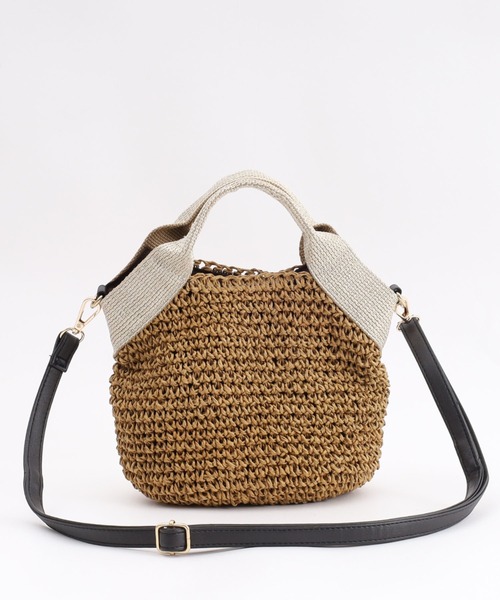 COOCO（クーコ）の「メタリックテープハンドル２ＷＡＹミニショルダーバッグ（かごバッグ・レディース・ピンク/カーキ/グリーン/ナチュラル/キャメル/グレー系その他・9）」の5枚目の写真
