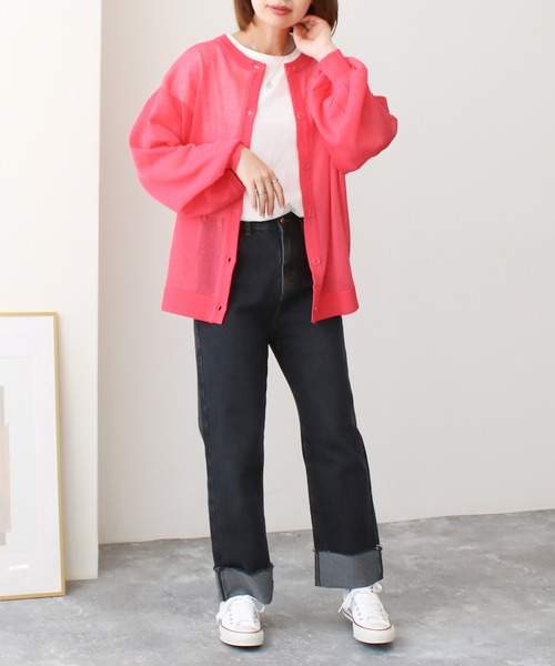 Social GIRL（ソーシャルガール）の「シアー天竺ロングカーディガン（カーディガン/ボレロ・レディース・ブルー/ブラック/イエロー/オフホワイト/ピンク・M）」の22枚目の写真