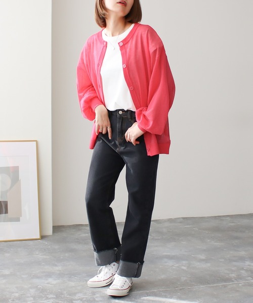 Social GIRL（ソーシャルガール）の「シアー天竺ロングカーディガン（カーディガン/ボレロ・レディース・ブルー/ブラック/イエロー/オフホワイト/ピンク・M）」の20枚目の写真