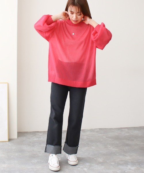 Social GIRL（ソーシャルガール）の「シアー天竺ロングカーディガン（カーディガン/ボレロ・レディース・ブルー/ブラック/イエロー/オフホワイト/ピンク・M）」の18枚目の写真