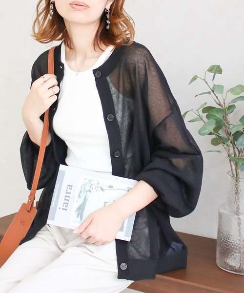 Social GIRL（ソーシャルガール）の「シアー天竺ロングカーディガン（カーディガン/ボレロ・レディース・ブルー/ブラック/イエロー/オフホワイト/ピンク・M）」の9枚目の写真