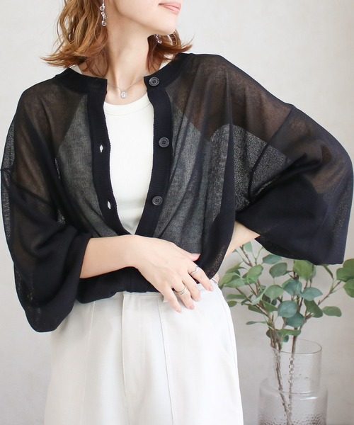 Social GIRL（ソーシャルガール）の「シアー天竺ロングカーディガン（カーディガン/ボレロ・レディース・ブルー/ブラック/イエロー/オフホワイト/ピンク・M）」の7枚目の写真