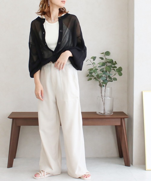 Social GIRL（ソーシャルガール）の「シアー天竺ロングカーディガン（カーディガン/ボレロ・レディース・ブルー/ブラック/イエロー/オフホワイト/ピンク・M）」の8枚目の写真