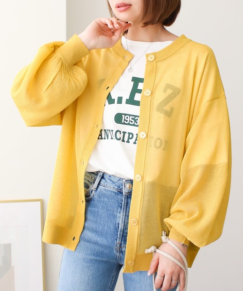 Social GIRL（ソーシャルガール）の「シアー天竺ロングカーディガン（カーディガン/ボレロ・レディース・ブルー/ブラック/イエロー/オフホワイト/ピンク・M）」の16枚目の写真