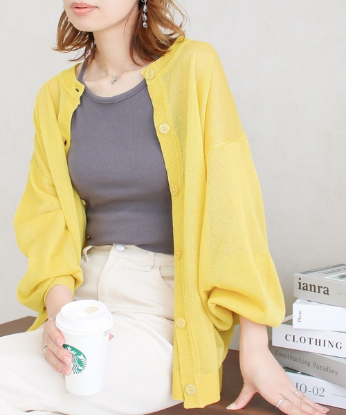 Social GIRL（ソーシャルガール）の「シアー天竺ロングカーディガン（カーディガン/ボレロ・レディース・ブルー/ブラック/イエロー/オフホワイト/ピンク・M）」の14枚目の写真