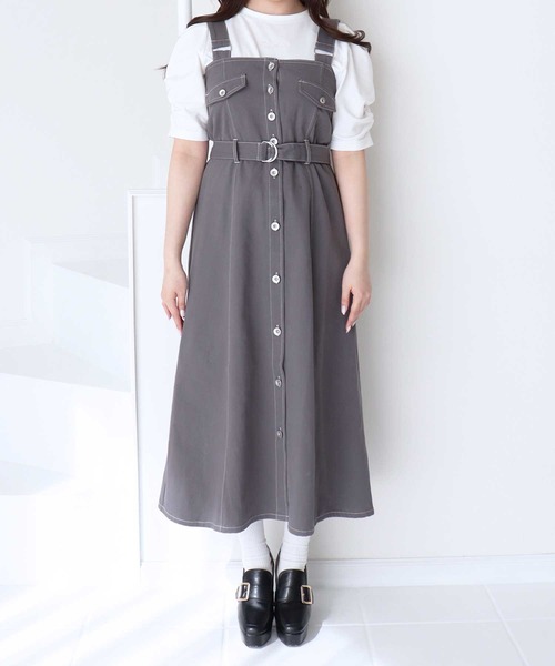 titty＆Co. PETIT by poyo（ティティーアンドコープティバイポヨ）の「【titty&Co.PETIT by poyo】ウエストベルト付きジャンパースカート（ジャンパースカート・レディース・インディゴブルー/グレー・FREE）」の11枚目の写真