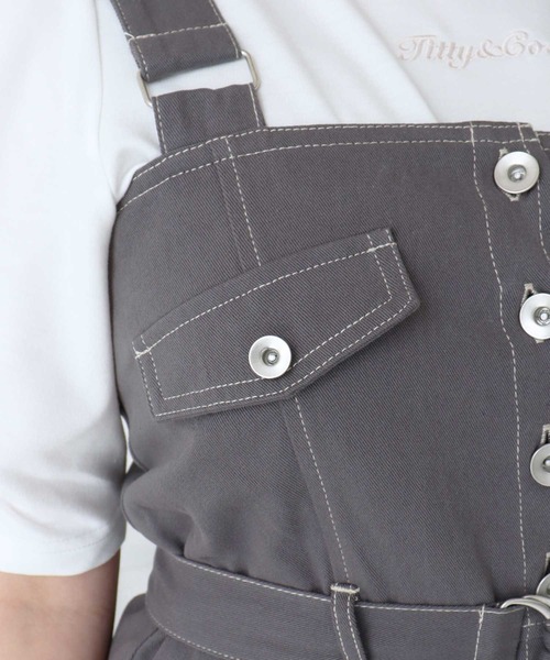 titty＆Co. PETIT by poyo（ティティーアンドコープティバイポヨ）の「【titty&Co.PETIT by poyo】ウエストベルト付きジャンパースカート（ジャンパースカート・レディース・インディゴブルー/グレー・FREE）」の8枚目の写真