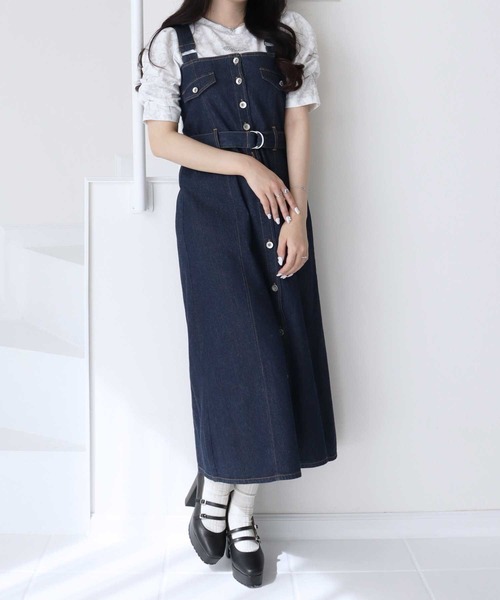 titty＆Co. PETIT by poyo（ティティーアンドコープティバイポヨ）の「【titty&Co.PETIT by poyo】ウエストベルト付きジャンパースカート（ジャンパースカート・レディース・インディゴブルー/グレー・FREE）」の7枚目の写真