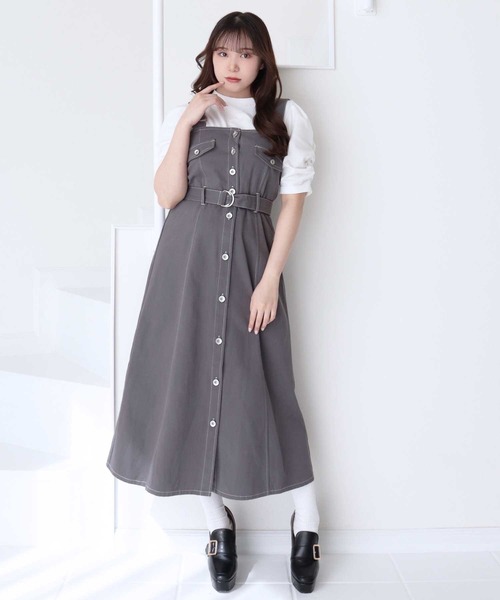 titty＆Co. PETIT by poyo（ティティーアンドコープティバイポヨ）の「【titty&Co.PETIT by poyo】ウエストベルト付きジャンパースカート（ジャンパースカート・レディース・インディゴブルー/グレー・FREE）」の5枚目の写真