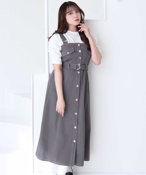 titty＆Co. PETIT by poyo（ティティーアンドコープティバイポヨ）の「【titty&Co.PETIT by poyo】ウエストベルト付きジャンパースカート（ジャンパースカート・レディース・インディゴブルー/グレー・FREE）」の18枚目の写真