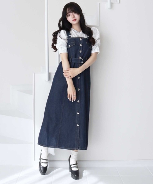 titty＆Co. PETIT by poyo（ティティーアンドコープティバイポヨ）の「【titty&Co.PETIT by poyo】ウエストベルト付きジャンパースカート（ジャンパースカート・レディース・インディゴブルー/グレー・FREE）」の13枚目の写真