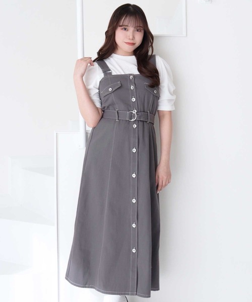 titty＆Co. PETIT by poyo（ティティーアンドコープティバイポヨ）の「【titty&Co.PETIT by poyo】ウエストベルト付きジャンパースカート（ジャンパースカート・レディース・インディゴブルー/グレー・FREE）」の16枚目の写真