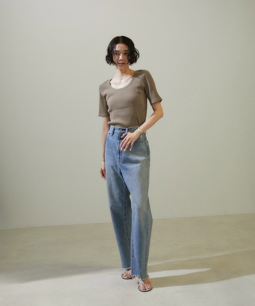 SALON adam et rope'(サロン アダム エ ロペ)の「【セットアップ対応】【2WAY】ガーメントダイハーフスリーブリブプルオーバー(Tシャツ/カットソー・レディース・オフホワイト/ブラウン/チャコールグレー/グレー系その他/ブラウン系その他3・FREE)」の7枚目の写真