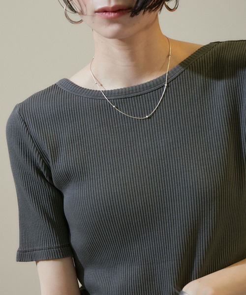 SALON adam et rope'(サロン アダム エ ロペ)の「【セットアップ対応】【2WAY】ガーメントダイハーフスリーブリブプルオーバー(Tシャツ/カットソー・レディース・オフホワイト/ブラウン/チャコールグレー/グレー系その他/ブラウン系その他3・FREE)」の10枚目の写真