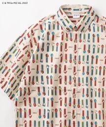 【PEZ/ペッツ】キャラクターキャンディーケース レトロイラスト総柄プリント 半袖ボタンダウンシャツ/ビッグシルエット
