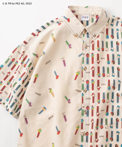 make a ray!（メイク ア レイ！）の「【PEZ/ペッツ】キャラクターキャンディーケース レトロイラスト総柄プリント 半袖ボタンダウンシャツ/ビッグシルエット（シャツ/ブラウス・レディース・アイボリー/ナチュラル/キナリ・M/L）」の3枚目の写真