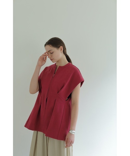 24SS マノフ MANOF 前V スウェット パフスリーブトップス 短丈 F セール】WAIST SHAPE ZIP SWEAT TOPS（スウェット）｜MANOF