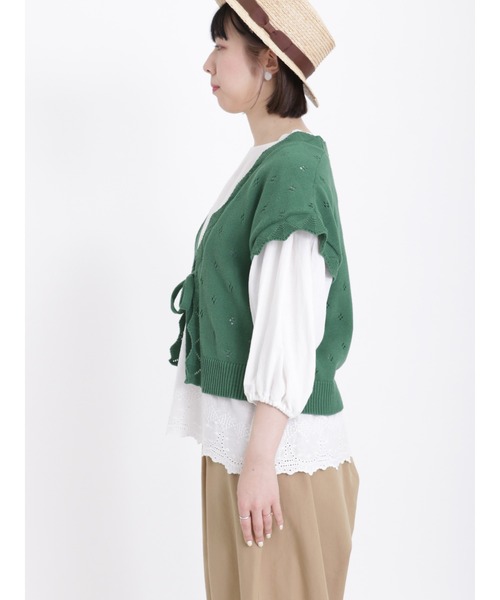 Samansa Mos2（サマンサ モスモス）の「透かし編みリボンニットベスト（ベスト・レディース・オフホワイト/ブラック/グリーン/ベージュ/オレンジ・ﾌﾘ-）」の17枚目の写真