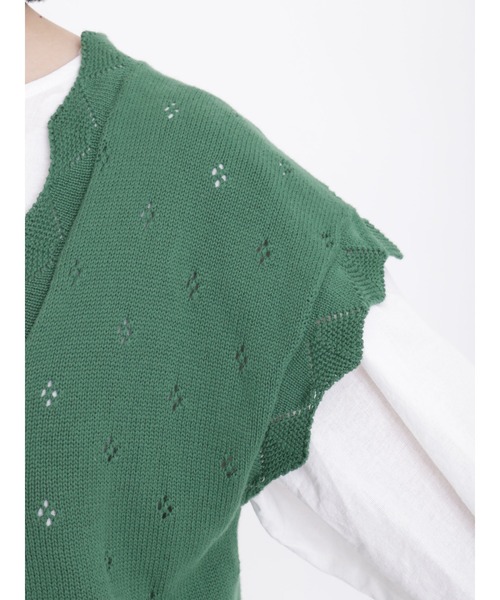 Samansa Mos2（サマンサ モスモス）の「透かし編みリボンニットベスト（ベスト・レディース・オフホワイト/ブラック/グリーン/ベージュ/オレンジ・ﾌﾘ-）」の20枚目の写真