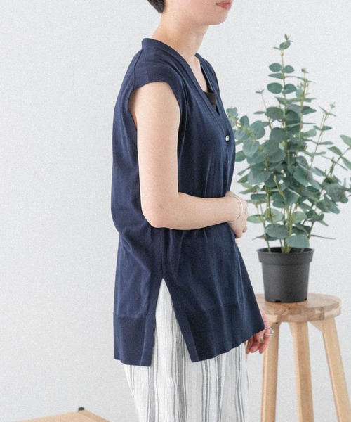 FORK&SPOON(フォークアンドスプーン)の「『洗濯可』FORK&SPOON ヘンリーネックノースリーブニット(ニット/セーター・レディース・ネイビー/アイボリー/グレー系その他・1)」の13枚目の写真