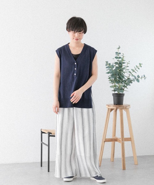 FORK&SPOON(フォークアンドスプーン)の「『洗濯可』FORK&SPOON ヘンリーネックノースリーブニット(ニット/セーター・レディース・ネイビー/アイボリー/グレー系その他・1)」の5枚目の写真