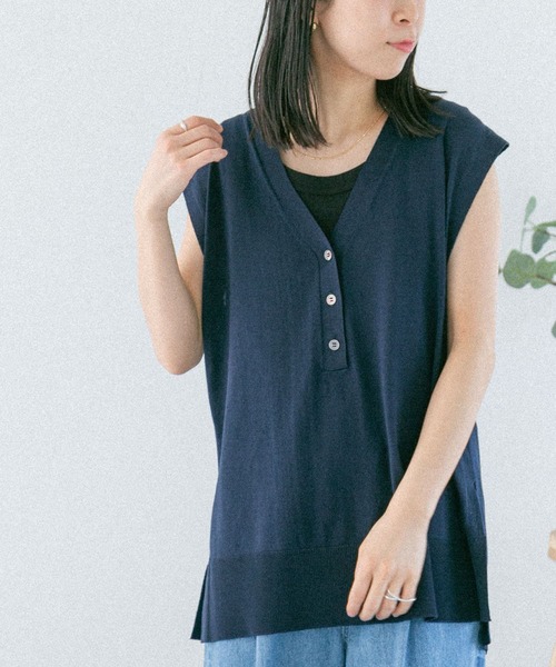 FORK&SPOON(フォークアンドスプーン)の「『洗濯可』FORK&SPOON ヘンリーネックノースリーブニット(ニット/セーター・レディース・ネイビー/アイボリー/グレー系その他・1)」の19枚目の写真