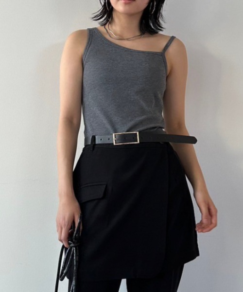 HANNE(アン)の「カップインアシンメトリータンク(Tシャツ/カットソー・レディース・ブラック/グレー/ベージュ・FREE)」の1枚目の写真