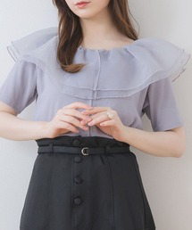オーガンジー襟半袖CT