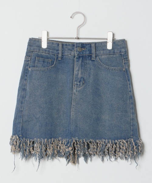セール】Fringe Tight Mini Denim Skirt / フリンジタイトミニ