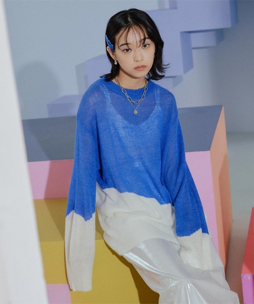miette(ミエット)の「ニュアンスラインバイカラーニット(ニット/セーター・レディース・ブルー/ブラック/ピンク・FREE)」の2枚目の写真